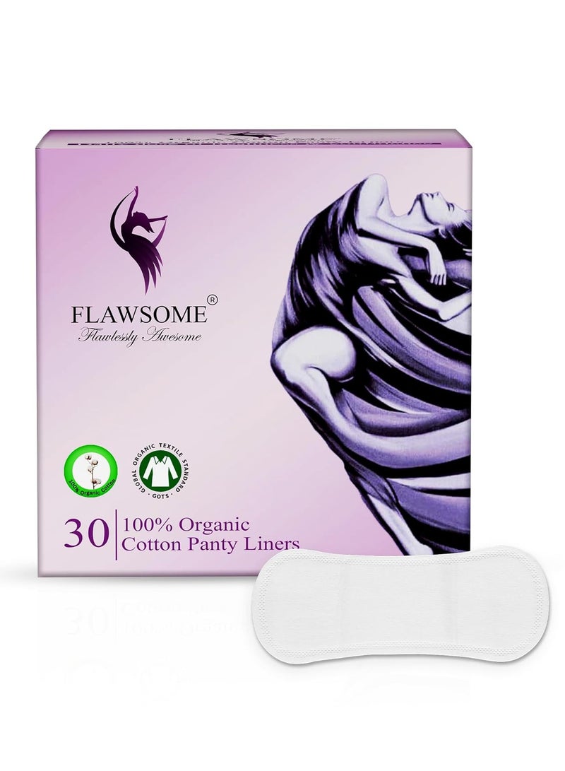 Flawsome Panty Liner | Organic Cotton | Soft Surface | Maintains Dryness & Freshness All Day Long | Unscented | Rash-Free and Toxin-Free | Defense from leaks and discharge | Pack of 30