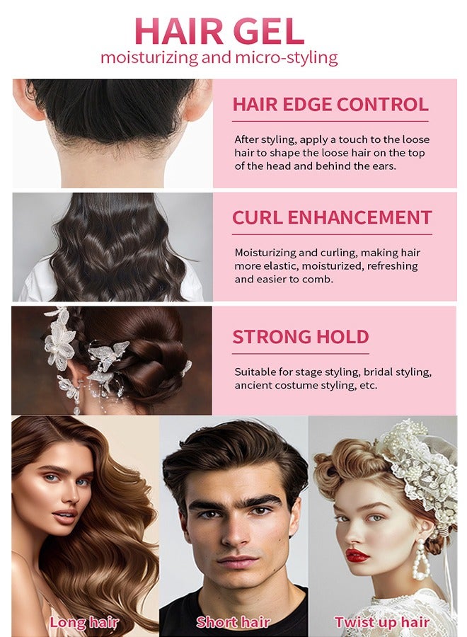 Hair Gel Strewberry Scented Extreme Hold, Hair Edge Control Curl Enhancement Strong Hold Hair Finishing Gel Moisturizing Refreshing Curling Styling Hair Gel 100ml