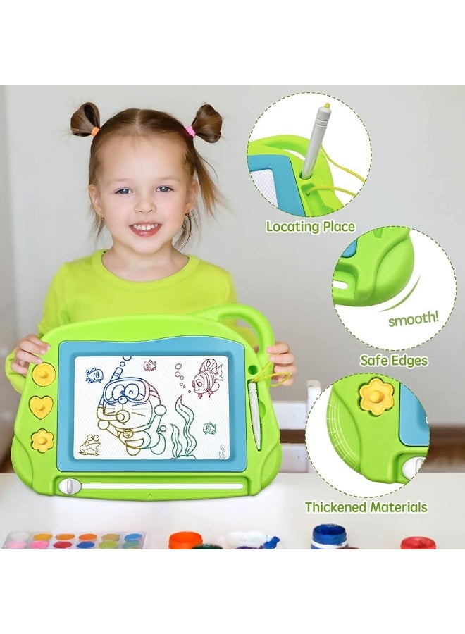 AiTuiTui Magnetic Drawing Board Mini Travel Doodle, Erasable Writing Sketch Colorful Pad Area Educational Learning Toy for Kid/Toddlers/Babies with 3 Stamps and 1 Pen (Green)