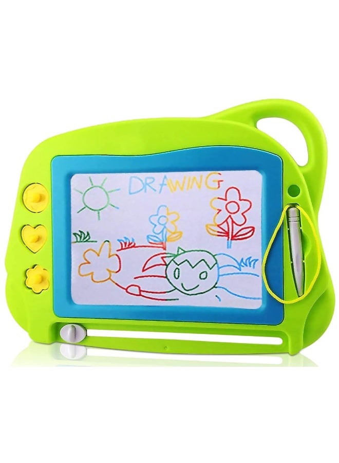 AiTuiTui Magnetic Drawing Board Mini Travel Doodle, Erasable Writing Sketch Colorful Pad Area Educational Learning Toy for Kid/Toddlers/Babies with 3 Stamps and 1 Pen (Green)