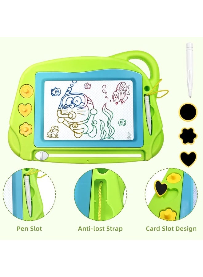 AiTuiTui Magnetic Drawing Board Mini Travel Doodle, Erasable Writing Sketch Colorful Pad Area Educational Learning Toy for Kid/Toddlers/Babies with 3 Stamps and 1 Pen (Green)