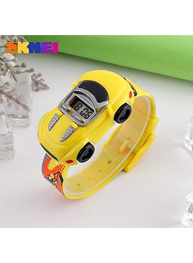 Boys' Car Shape Digital Watch 1241 - 28 mm - Yellow