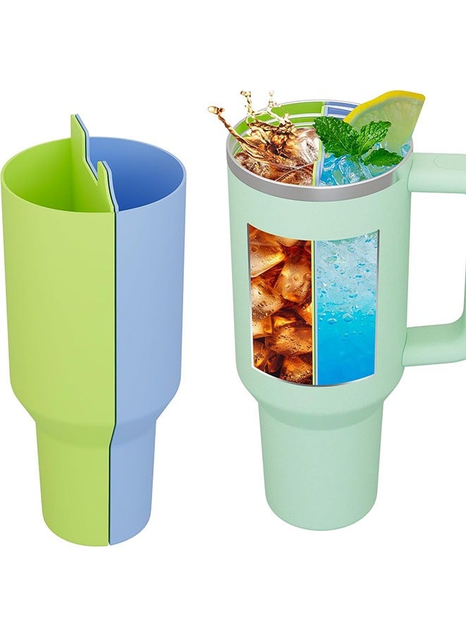 Stanley Cup Divider Insert - Two Drinks One Cup Silicone Divider Liner for 40oz Stanley Tumbler Silicone Double Inner Tray Stanley Cup Accessories Reusable Liner for Dual-Sided Drink(Green/Blue)