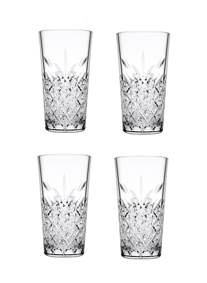 4 Pieces Timeless Long Drink Tumbler, 470 Ml, 159 Mm Height, 85.5 Mm Diameter, Fully Tempered, Stackable Clear