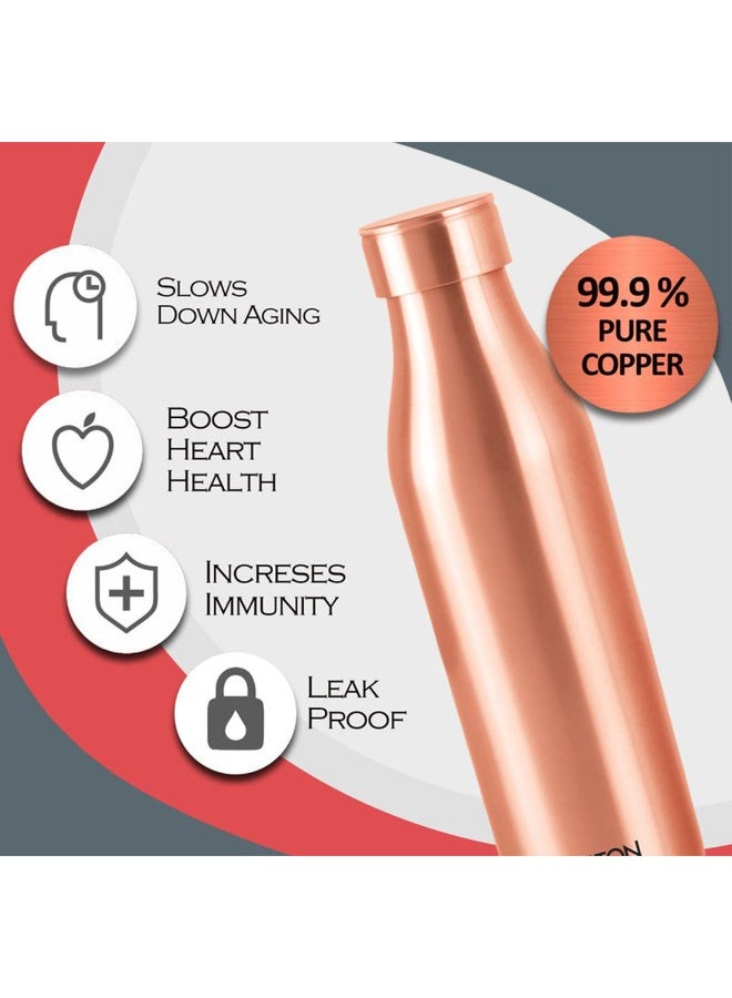 960ml Original Copper Water Bottle - 100% Pure Copper Vessel for Drinking, BPA-Free, Leak-Proof, Boosts Immunity, Supports Digestive & Liver Health, Ayurveda Inspired - Charge 1000 Copper