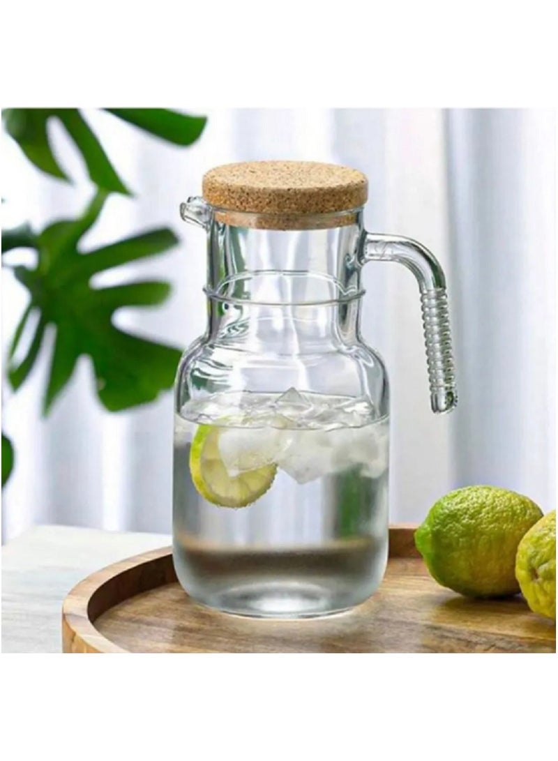 Hoop Glass Jug With Cork Lid, 1500 Ml, 224 Mm Height, 103 Mm Diameter Clear