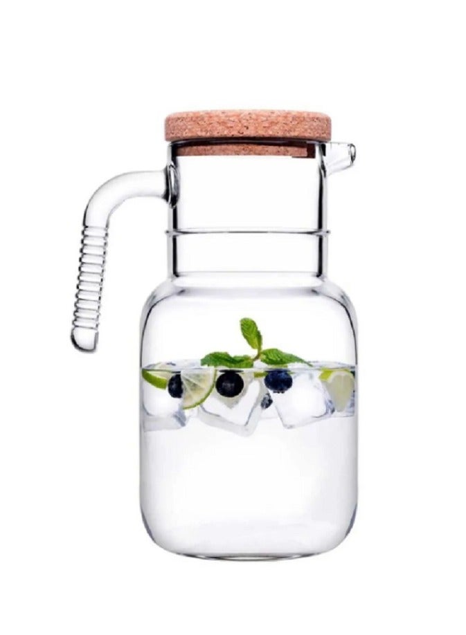 Hoop Glass Jug With Cork Lid, 1500 Ml, 224 Mm Height, 103 Mm Diameter Clear