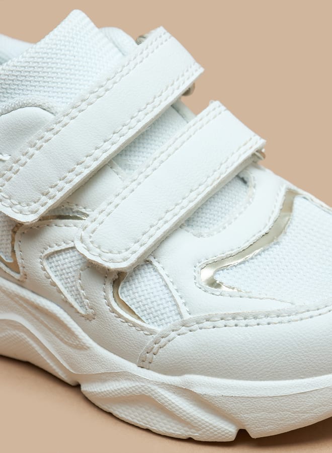 Girls Panelled Chunky Sole Sneakers with Hook and Loop Closure