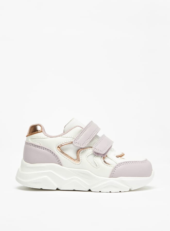 Girls Panelled Chunky Sole Sneakers with Hook and Loop Closure