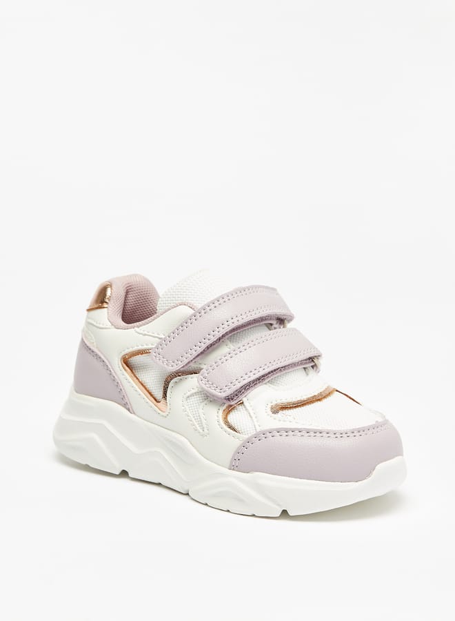 Girls Panelled Chunky Sole Sneakers with Hook and Loop Closure