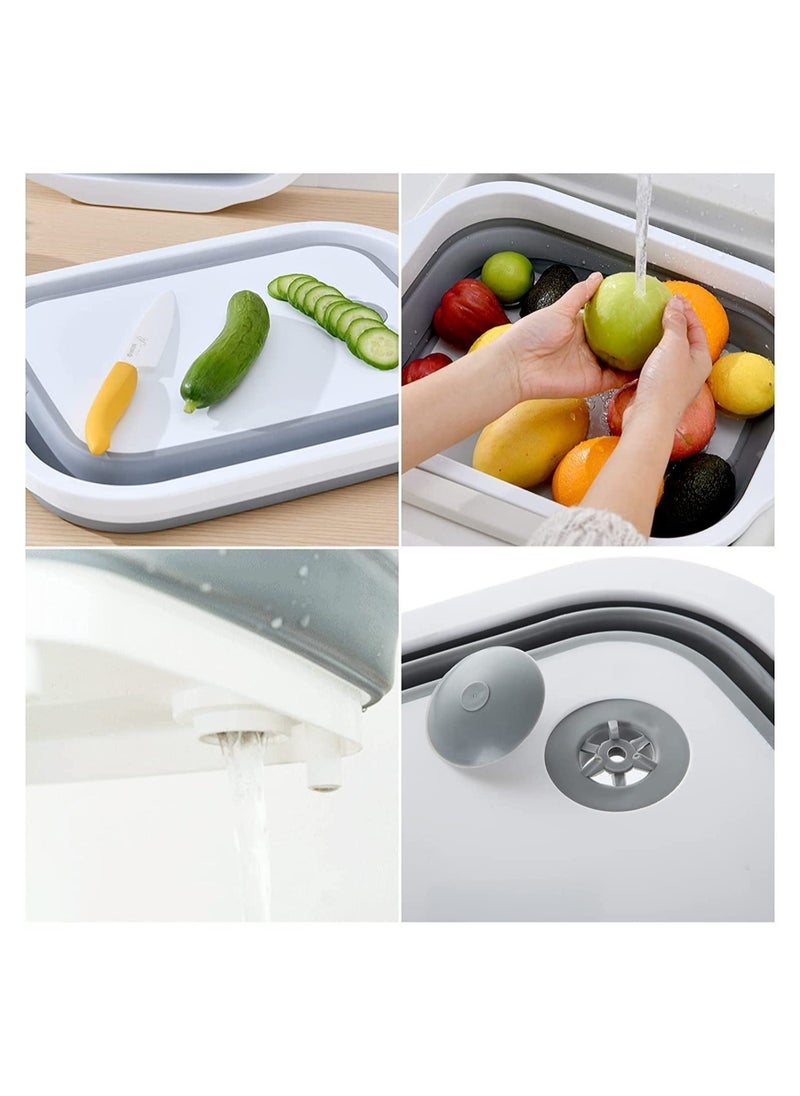 Multi-function 3-in-1 Collapsible Cutting Board Foldable Food Strainers,Drain Basket,Folding Drain Basket, Folding Chopping for Kitchen