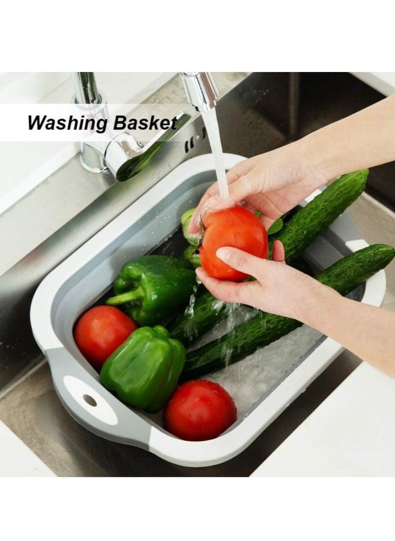 Foldable Multifunction Chopping Board, Collapsible Dish Tub Basin Cutting Board Colander, Vegetable Fruit Wash And Drain Sink Storage Basket,