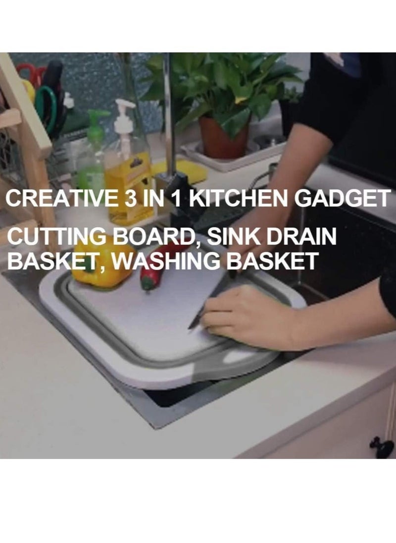 Foldable Multifunction Chopping Board, Collapsible Dish Tub Basin Cutting Board Colander, Vegetable Fruit Wash And Drain Sink Storage Basket,