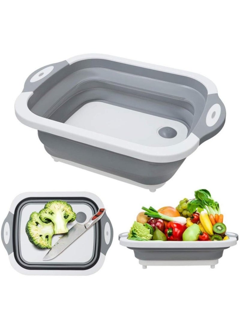 Foldable Multifunction Chopping Board, Collapsible Dish Tub Basin Cutting Board Colander, Vegetable Fruit Wash And Drain Sink Storage Basket,