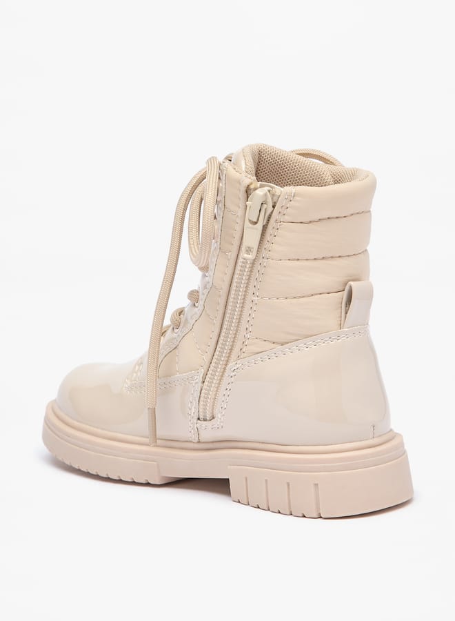 Girls Quilted Low Ankle Boots with Zip Closure