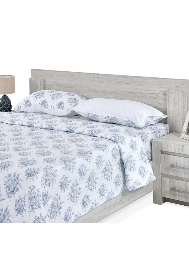 Flora Super King - Sized Comforter Set White And Blue - 240X260Cm