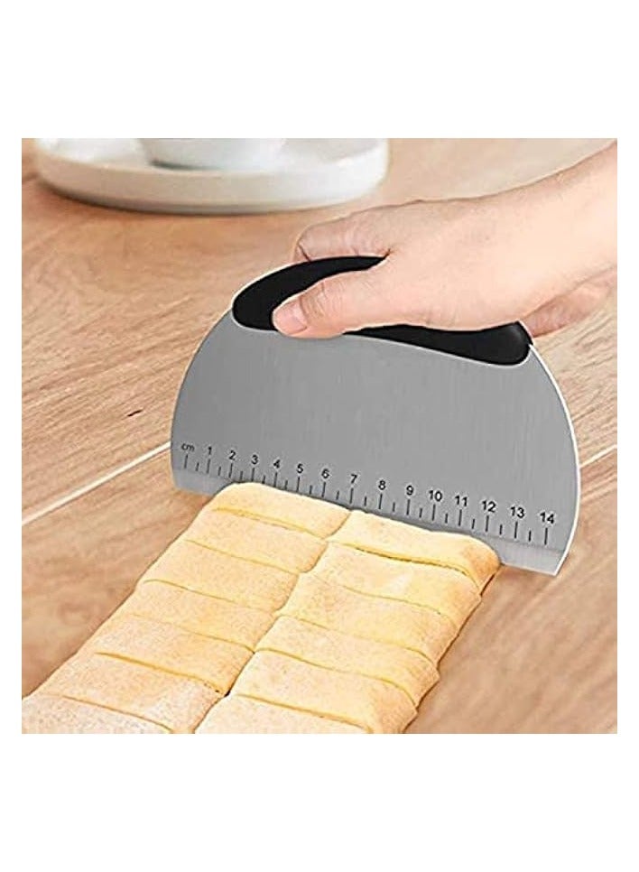 Pizza Bench Scraper Chopper Stainless Steel Non Sleep Kitchen Food Scraper Icing Smoother Blade with Measuring Scale for Dough, Cake