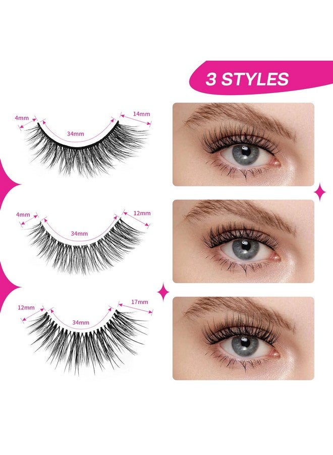 False Eyelash, Eye Makeup Lash 3D Faux Mink Fake Eyelash Long Natural Eyelashes 3 Pairs With 5G False Eyelash Glue (Cs25)