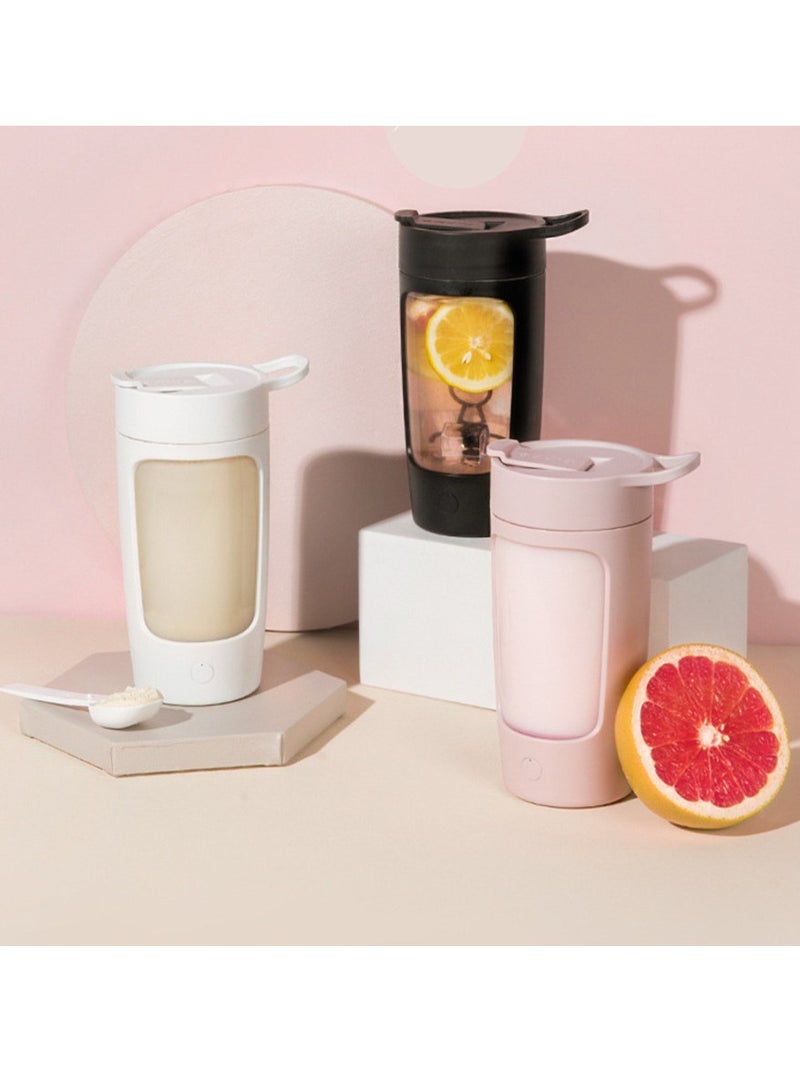 650ml Electric Protein Shaker Cup Auto Juicer Coffee Mixing Mug Shake Mixer Drink Bottle Gym Powder Blender drink bottles with caps (Pink, White)