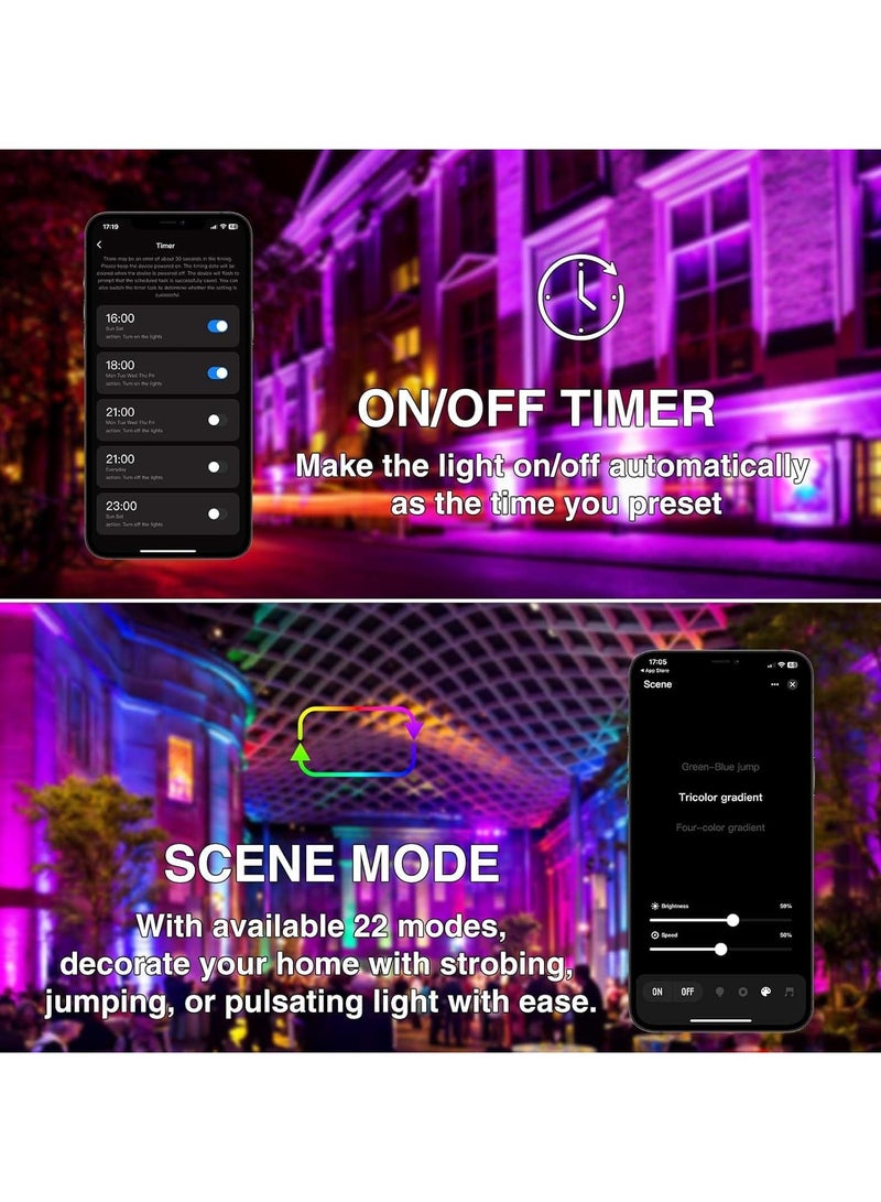 Bluetooth RGB Flood Light 2700K 7200LM, 2 Pack Smart App Control Color Changing Dimmable Stage Lights, Outdoor LED Uplights, Music Synchronize, Timing, IP66 Uplights for Events Party