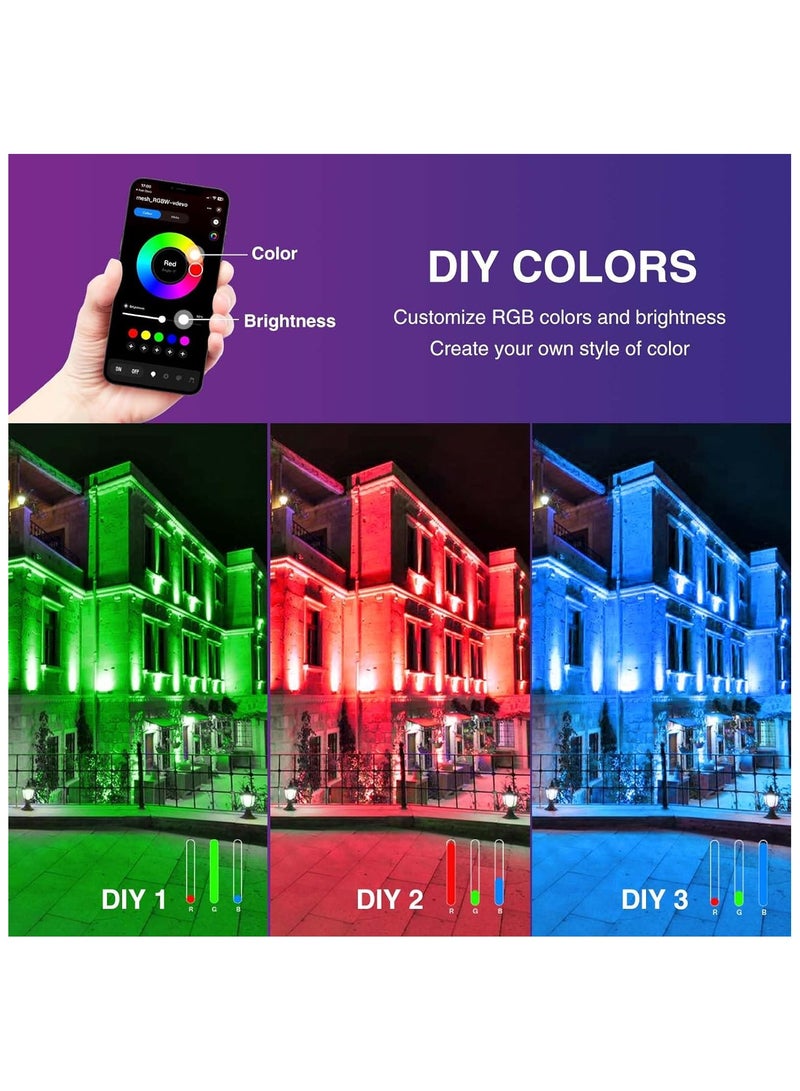 Bluetooth RGB Flood Light 2700K 7200LM, 2 Pack Smart App Control Color Changing Dimmable Stage Lights, Outdoor LED Uplights, Music Synchronize, Timing, IP66 Uplights for Events Party