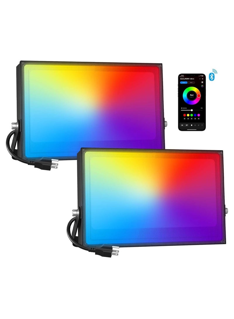 Bluetooth RGB Flood Light 2700K 7200LM, 2 Pack Smart App Control Color Changing Dimmable Stage Lights, Outdoor LED Uplights, Music Synchronize, Timing, IP66 Uplights for Events Party