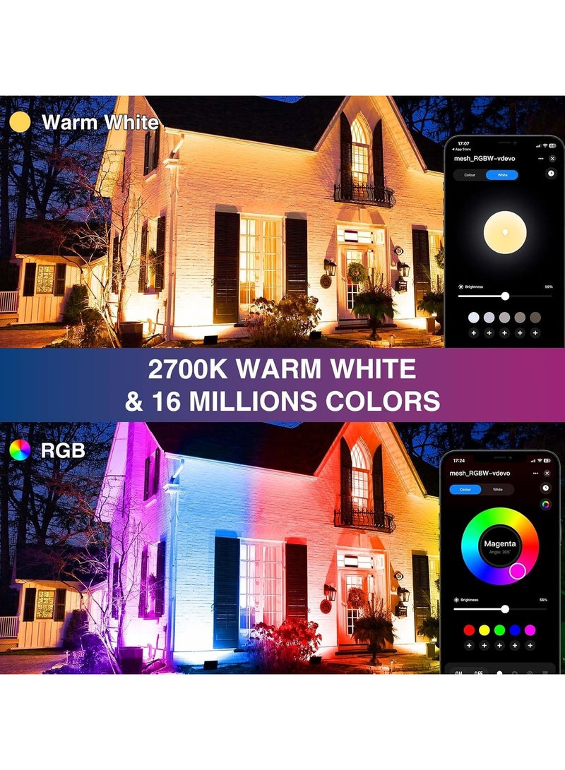 Bluetooth RGB Flood Light 2700K 7200LM, 2 Pack Smart App Control Color Changing Dimmable Stage Lights, Outdoor LED Uplights, Music Synchronize, Timing, IP66 Uplights for Events Party