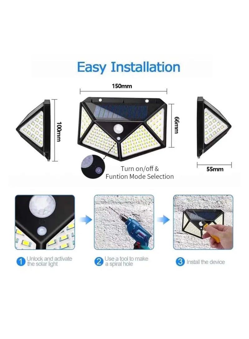 Solar Lights Outdoor Powered 270 Wide-Angle Motion Sensor Lights Security Wall Light 100 LED IP65 Wireless Waterproof Outdoor Lights for Garden Patio Yard Deck Garage Pool (4 Pack)