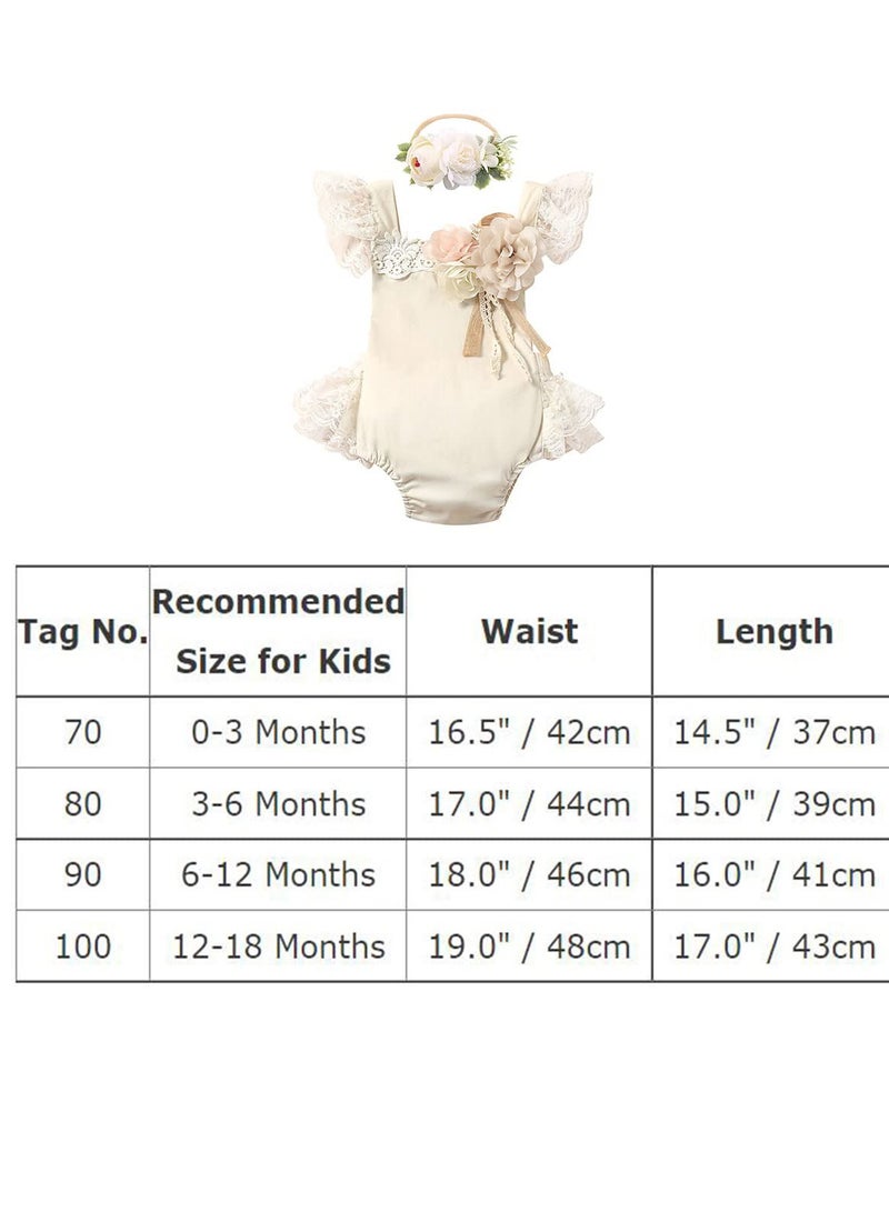 Baby Girl Lace Romper First Birthday Cake Smash Outfit, Toddler One-Piece Bodysuit with Flower Headband, Ruffle Boho Princess Tulle Dress, Half 1st 2nd Birthday Photoshoot Clothes, 0-24 Months (70CM)