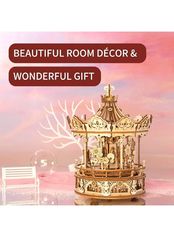 Rowood Music Box 3D Puzzles for Adults, Mechanical DIY Wooden Toys, Gifts on Birthday/Valentine's Day/Christmas - Romantic Carousel