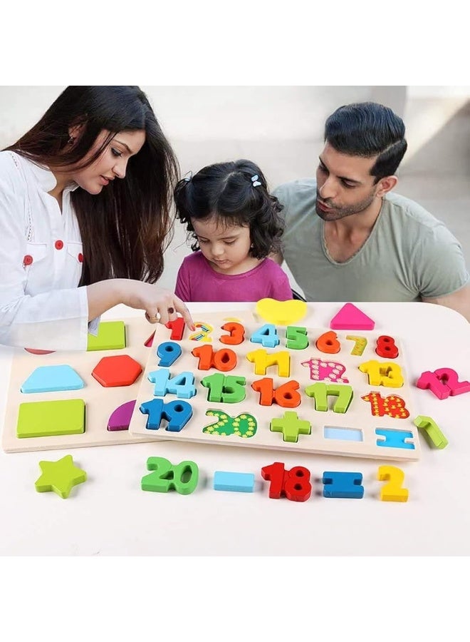 QZMTOY Wooden Puzzles for Toddlers, Wooden Alphabet Number Shape Puzzles Toddler Learning Puzzle Toys for Kids, 3 in 1 Puzzle for Toddlers, Age 3+ (Set of 3)