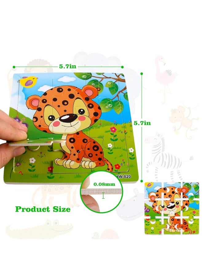 NASHRIO Wooden Puzzles for Toddlers 2-5 Years Old(Set of 6), 9 Pieces Preschool Educational and Learning Animal Jigsaw Puzzle Toy Gift Set for Boys and Girls