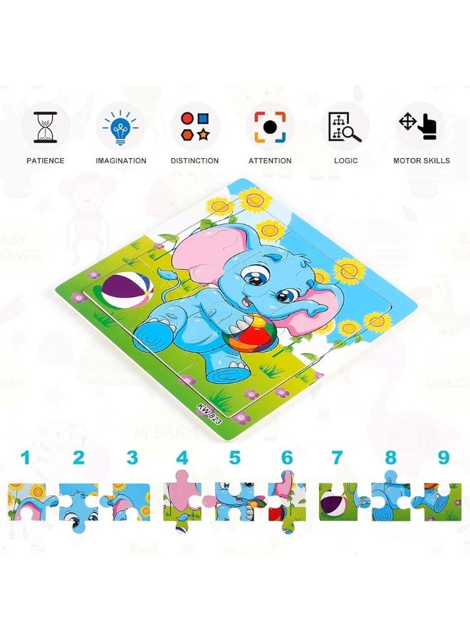 NASHRIO Wooden Puzzles for Toddlers 2-5 Years Old(Set of 6), 9 Pieces Preschool Educational and Learning Animal Jigsaw Puzzle Toy Gift Set for Boys and Girls