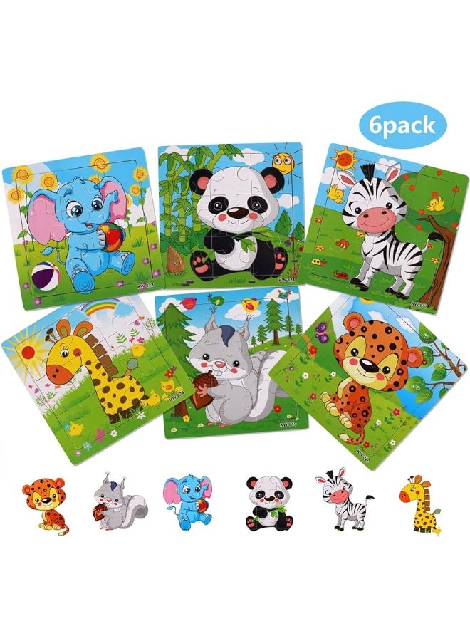 NASHRIO Wooden Puzzles for Toddlers 2-5 Years Old(Set of 6), 9 Pieces Preschool Educational and Learning Animal Jigsaw Puzzle Toy Gift Set for Boys and Girls