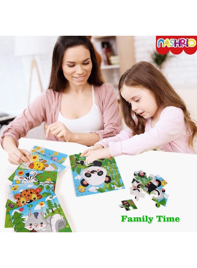 NASHRIO Wooden Puzzles for Toddlers 2-5 Years Old(Set of 6), 9 Pieces Preschool Educational and Learning Animal Jigsaw Puzzle Toy Gift Set for Boys and Girls