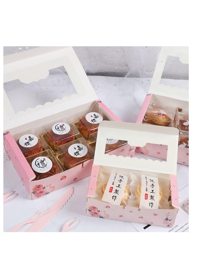 Cupcake Boxes Paper Cake Box Transparent Window Candy Sweets Cake Box Gift Packaging Boxes for Cookies, Pastries, Mini Cakes