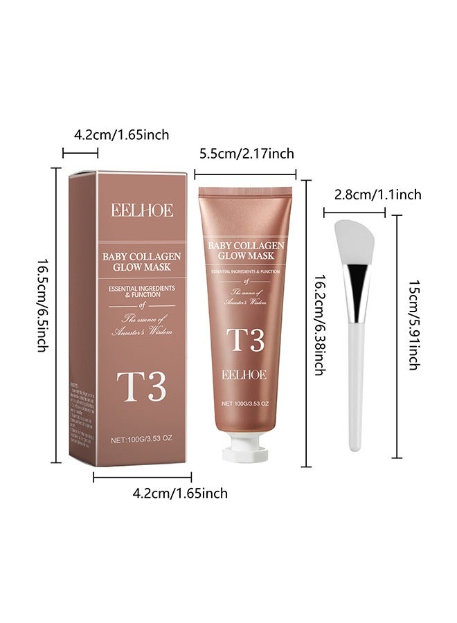 Baby Collagen Glow Mask - T3 Collagen Pestlo Mask,Pestlo T3 Collagen Mask, T3 Collagen Peel Off Mask, Korean Skin Care Facial Mask, Anti Wrinkle Firming Face Masks 100G