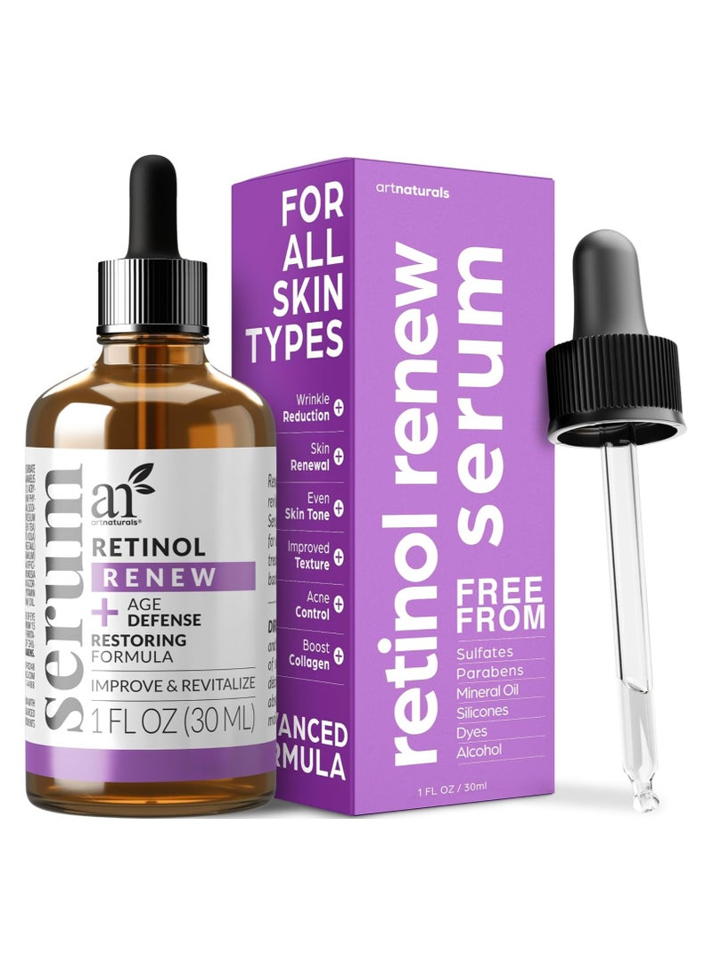 ArtNaturals Retinol Serum with Vitamin C and Hyaluronic Acid 1 Fl Oz 30ml 2.5 percent Retinol with Vitamin C and Hyaluronic Acid Anti Wrinkle Anti Aging for Face and Sensitive Skin Night Therapy