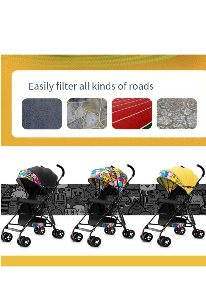 Baby Stroller, Folding Compact Travel Stroller, Small Children's Stroller with Adjustable Backrest, Footrest, Storage Basket and Extra-Large Canopy Cup Holder Black Big