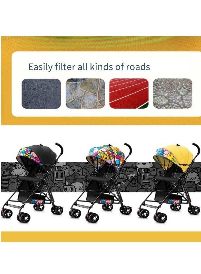 Baby Stroller, Folding Compact Travel Stroller, Small Children's Stroller with Adjustable Backrest, Footrest, Storage Basket and Extra-Large Canopy Cup Holder Black