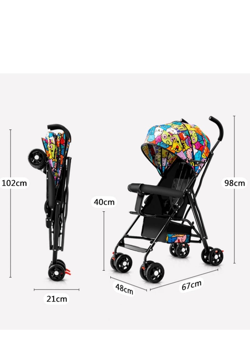 Baby Stroller, Folding Compact Travel Stroller, Small Children's Stroller with Adjustable Backrest, Footrest, Storage Basket and Extra-Large Canopy Cup Holder Black