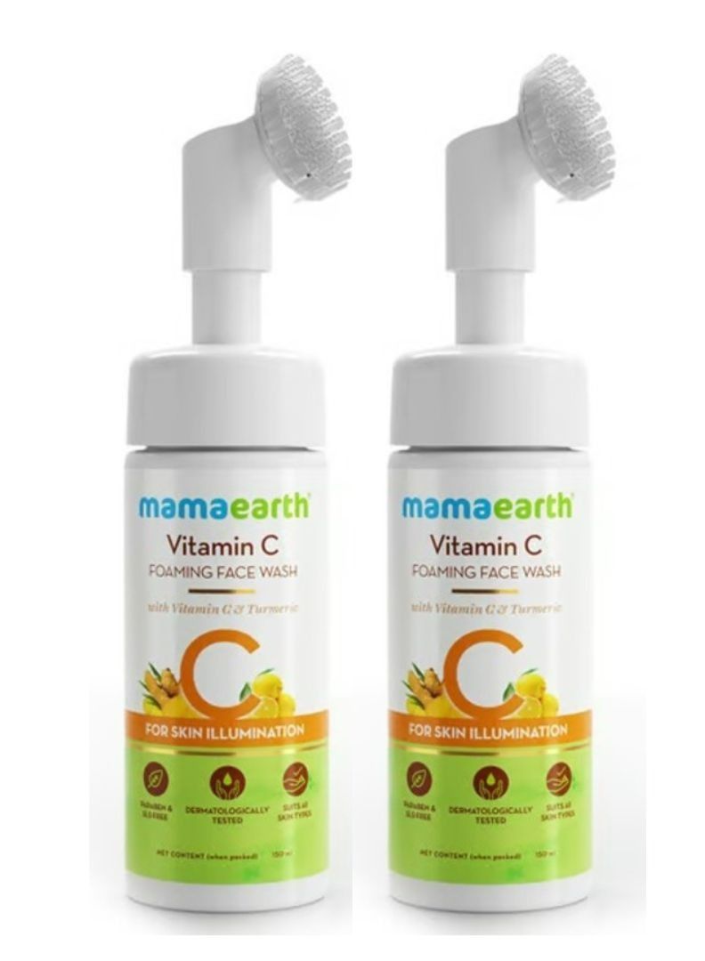 Mamaearth Vitamin C Face Wash with Foaming Silicone Cleanser Brush Powered by Vitamin C and Turmeric 150 ml, pack of 2