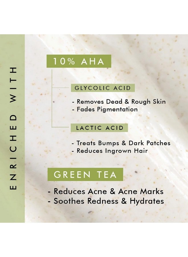 10% Aha & Green Tea Body Scrub For Tan Removal & Softsmooth Skin | For Women & Men | Detan Bathing Scrub With Coconut Oil, Removes Dirt & Dead Skin From Neck, Knees, Elbows & Arms