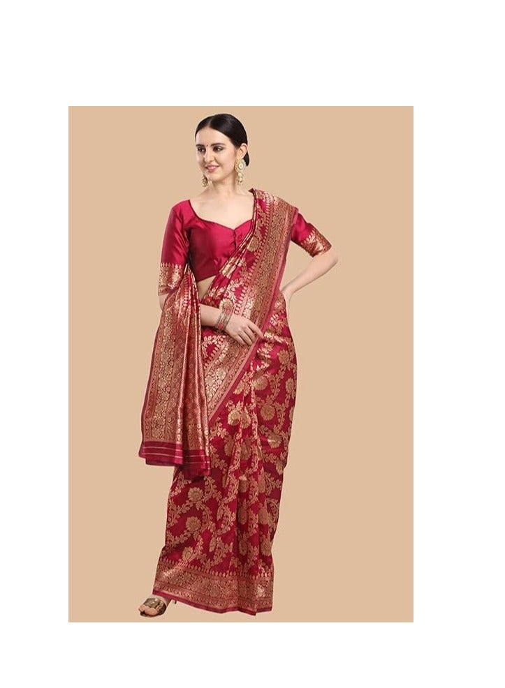 Women's Kanchipuram Silk Half and Half Woven Saree With Blouse Piece