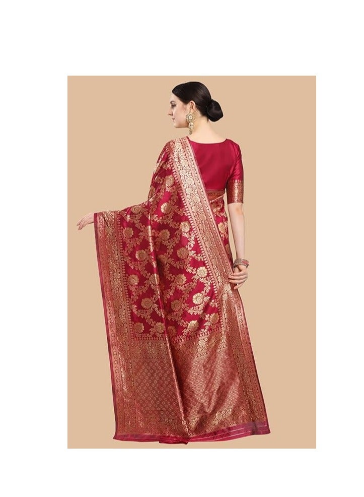 Women's Kanchipuram Silk Half and Half Woven Saree With Blouse Piece