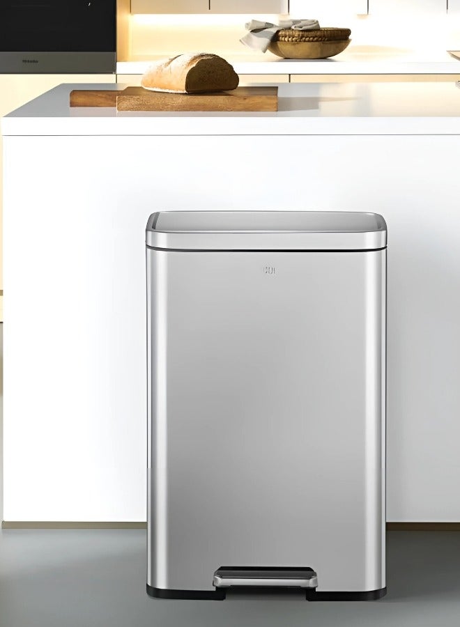 OLI-CUBE SERIES | 45L Step Trash Bin | Brushed Stainless Steel, Soft-Closing, Fingerprint-Resistant | Versatile Waste Bin for Homes, Kitchens, and Communal Areas