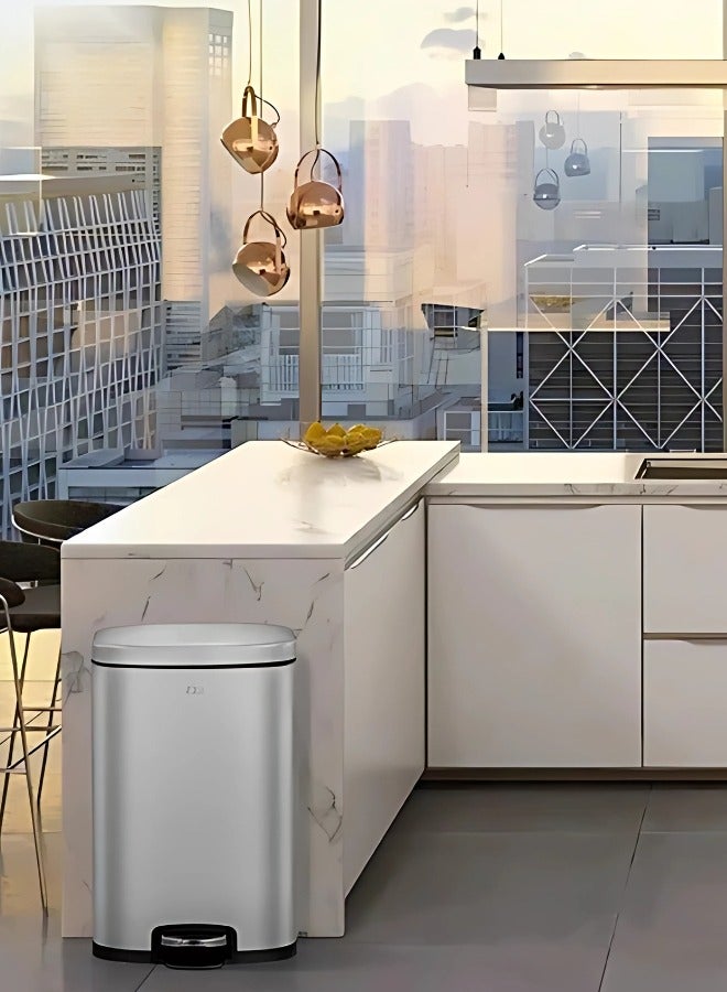 OLI-CUBE SERIES | 45L Step Trash Bin | Brushed Stainless Steel, Soft-Closing, Fingerprint-Resistant | Versatile Waste Bin for Homes, Kitchens, and Communal Areas