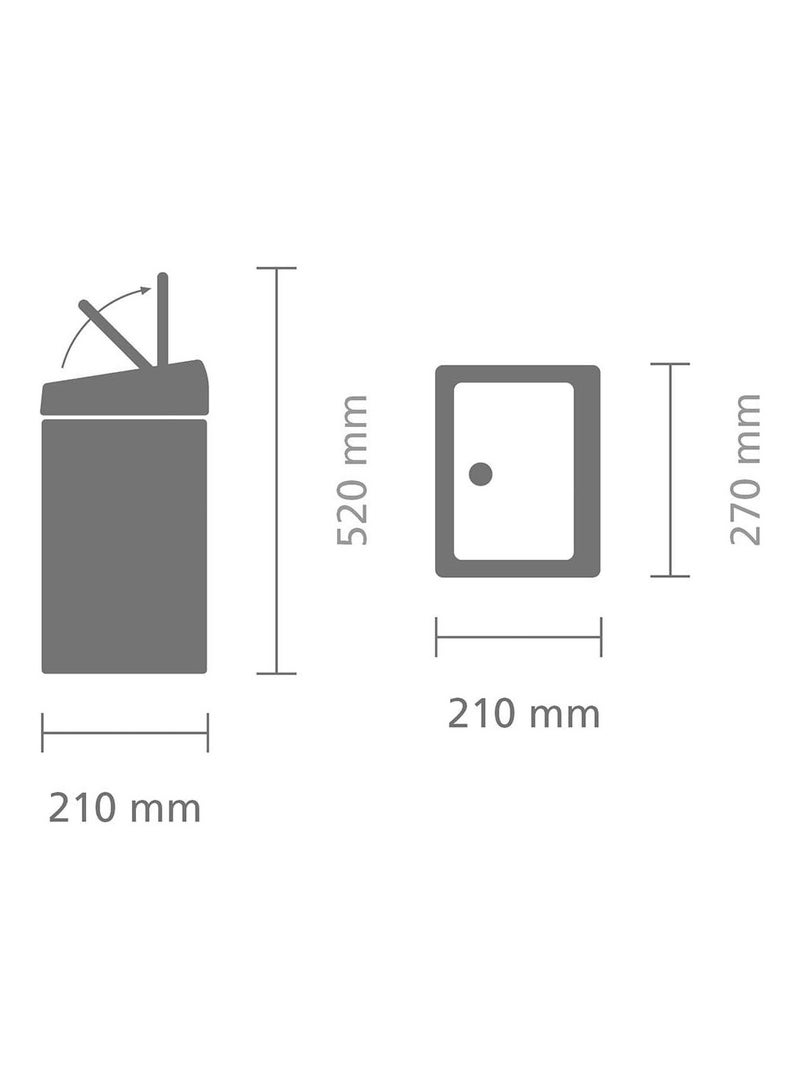 Brabantia Rectangular Touch Bin, 10 L - Fingerprint Proof Matt Steel