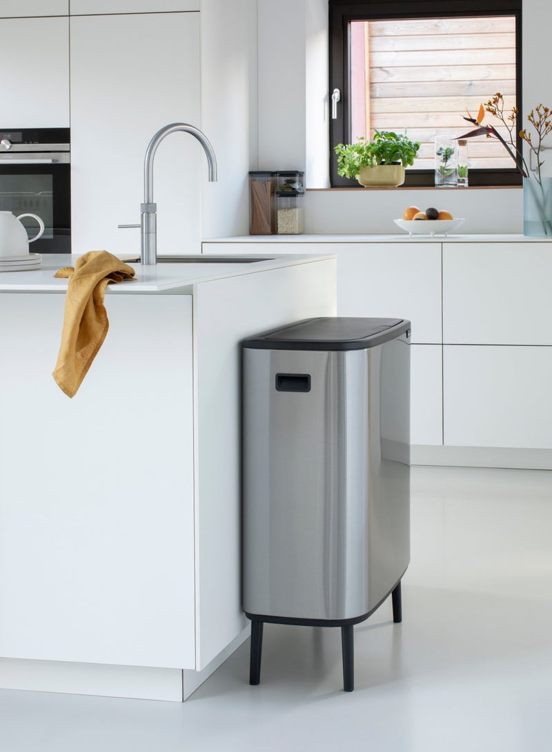 Matt Steel Fingerprint Proof Bo Touch Bin Hi with 1 Inner Bucket 60 Litres