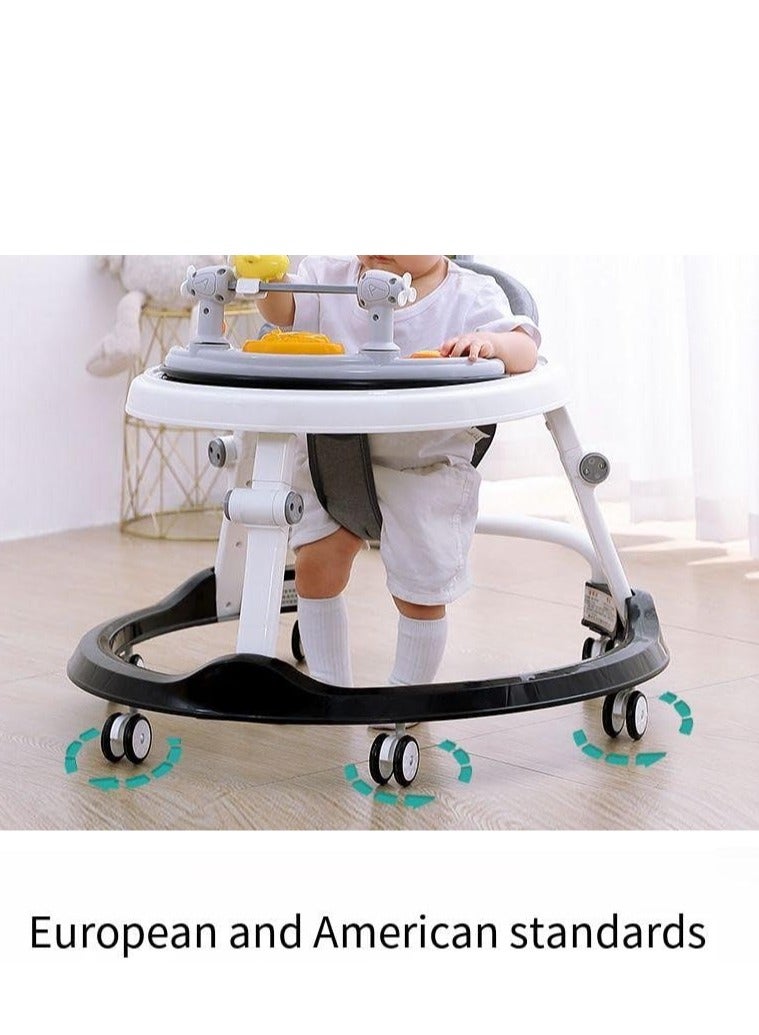 Baby Walker with Wheels, Foldable Baby Walker for Boys Girls, Activity Mute Anti-Rollover Infant Walker Adjustable Height Baby Push Walkers for Toddler 6-18 Months (Green plus)